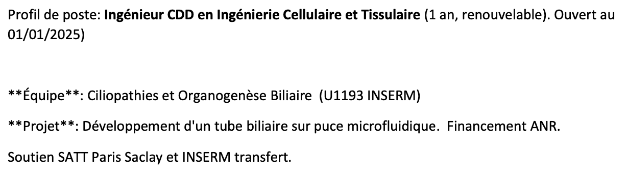 Ingnieur CDD en Ingnierie Cellulaire et Tissulaire